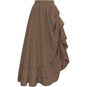 Women Renaissance Skirt Ruffle Layered Maxi Brown